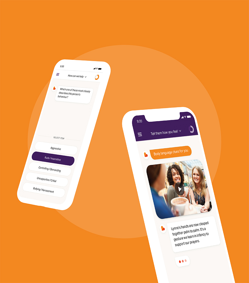 two mobile screens of Emoquo mobile app